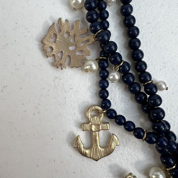 Nautical Themed Multi-Strand Necklace Starfish Anchor Charms Beach Jewelry Blue - Picture 7 of 12